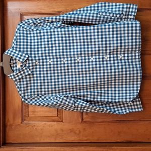 Lands End Canvas teal and white checked button down long sleeved small